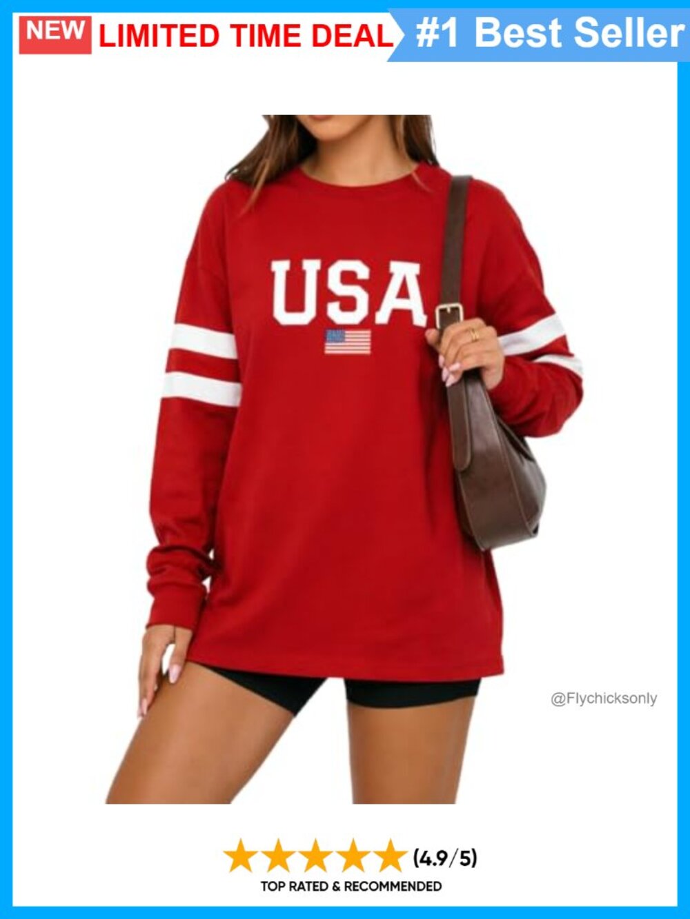Oversized USA Letter Print Crewneck Sweatshirt Cotton Poly Pullover